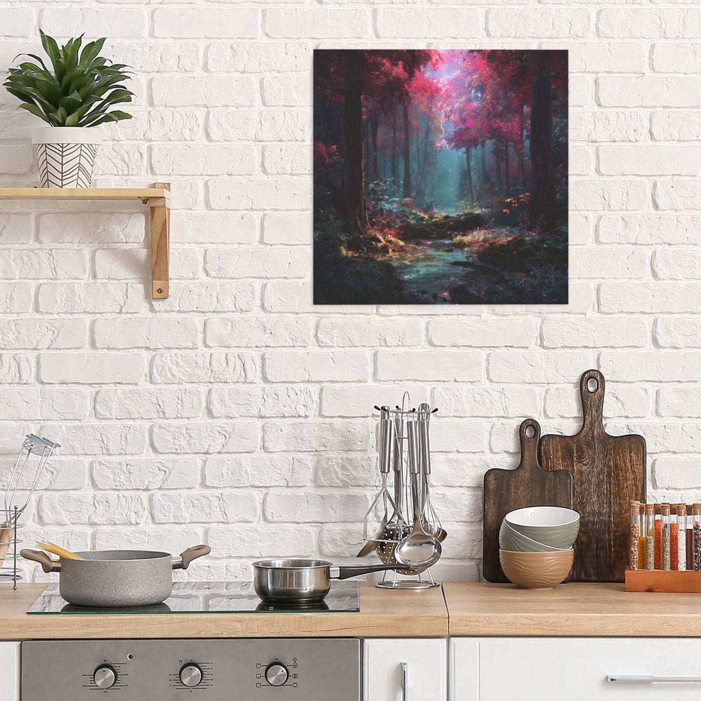 Dreamy Forest Stream Frameless Square Decorative Canvas Prints (3 - Piece Set)