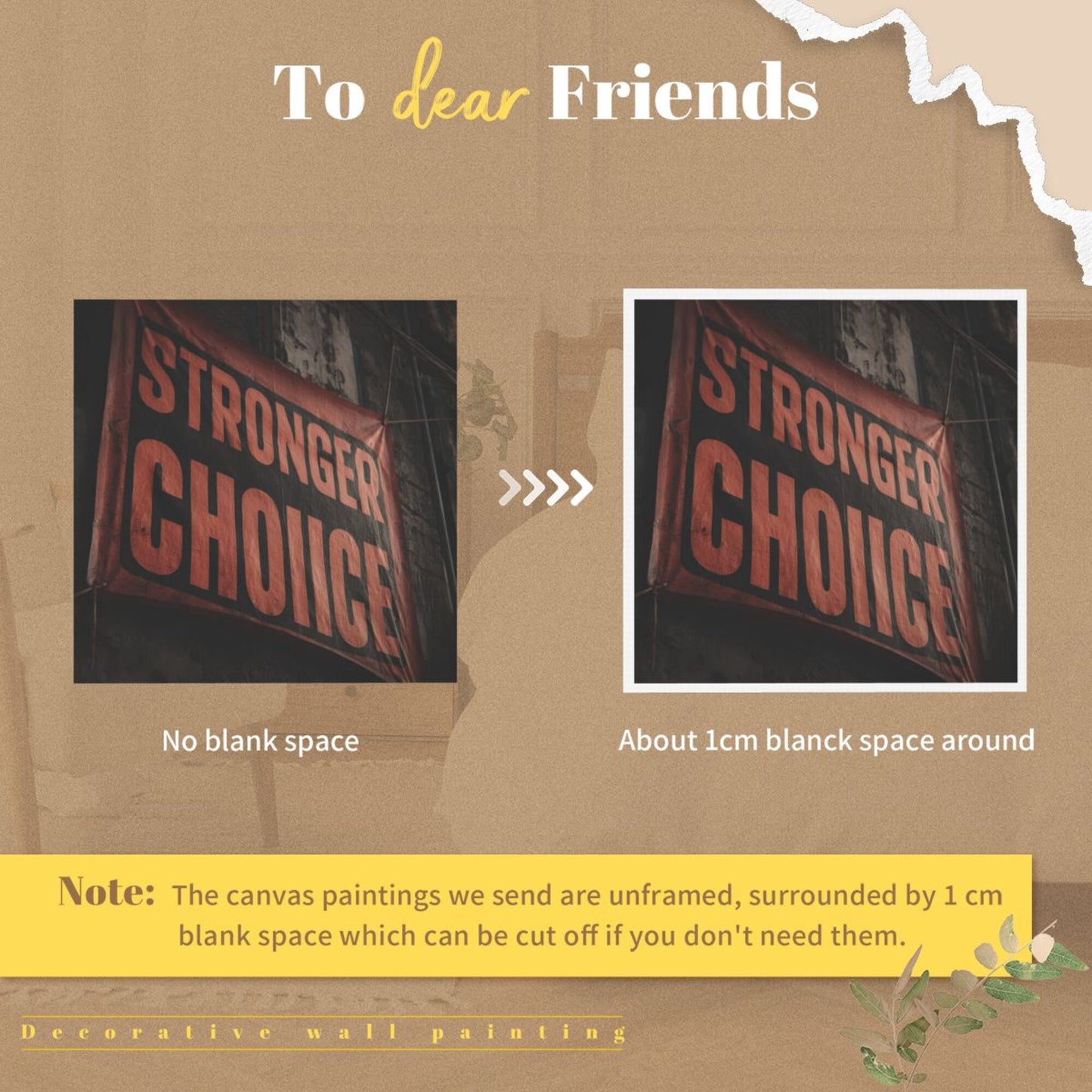 “STRONGER CHOICE” Inspirational Slogan Frameless Square Decorative Canvas Prints (3 - Piece Set)