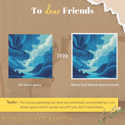 Blue - Toned Abstract Landscape Frameless Square Decorative Canvas Prints (3 - Piece Set)