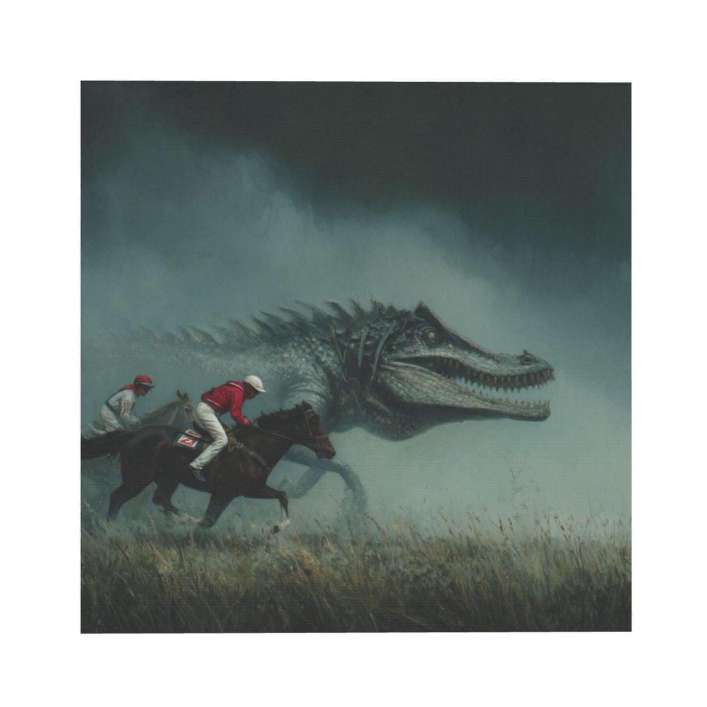 Fantasy Horse Racing & Dinosaur Frameless Square Decorative Canvas Prints (3 - Piece Set)