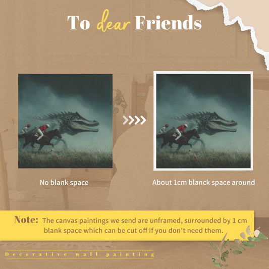 Fantasy Horse Racing & Dinosaur Frameless Square Decorative Canvas Prints (3 - Piece Set)