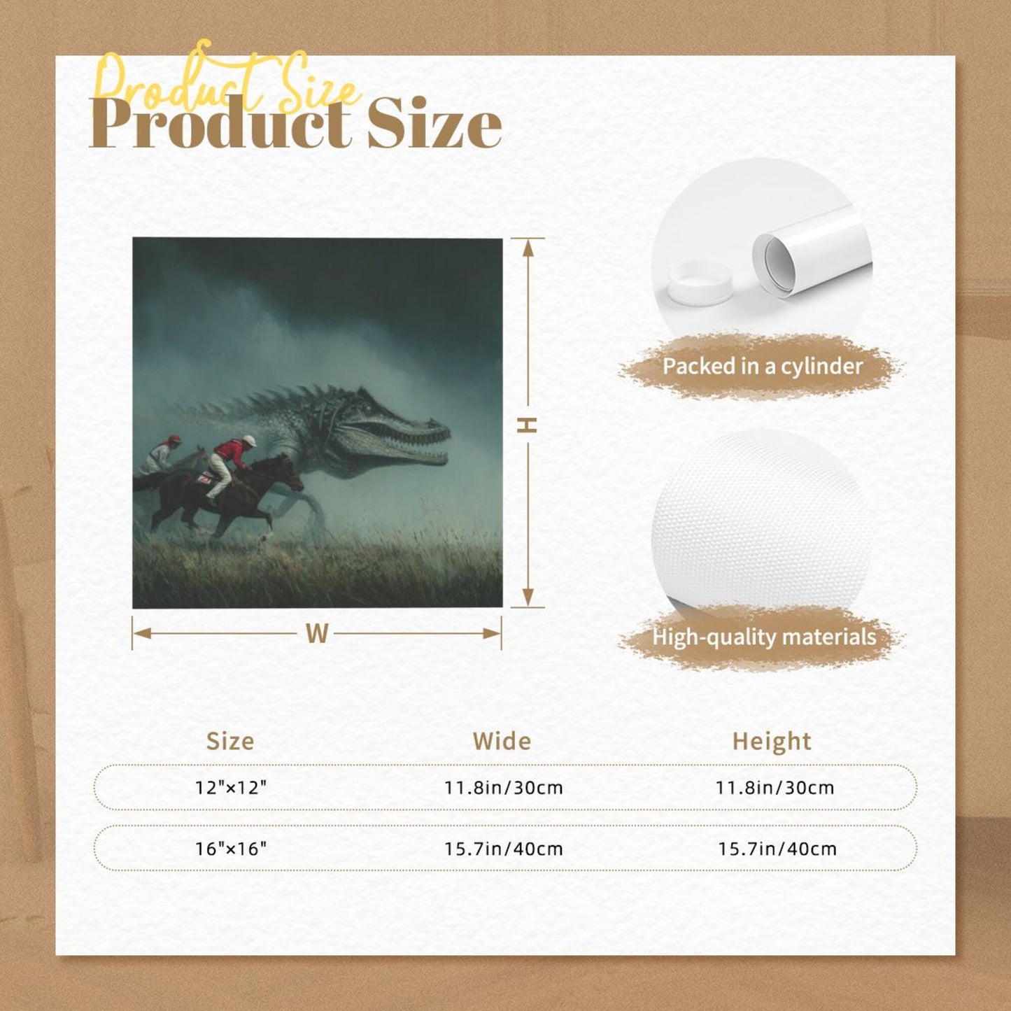 Fantasy Horse Racing & Dinosaur Frameless Square Decorative Canvas Prints (3 - Piece Set)