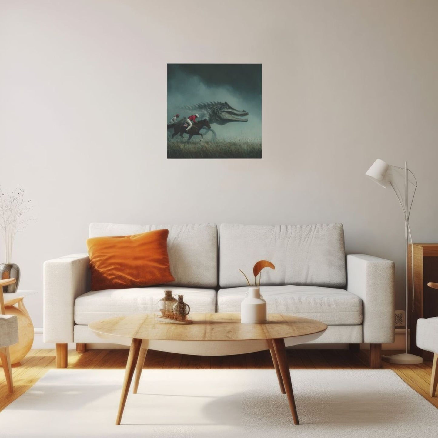 Fantasy Horse Racing & Dinosaur Frameless Square Decorative Canvas Prints (3 - Piece Set)