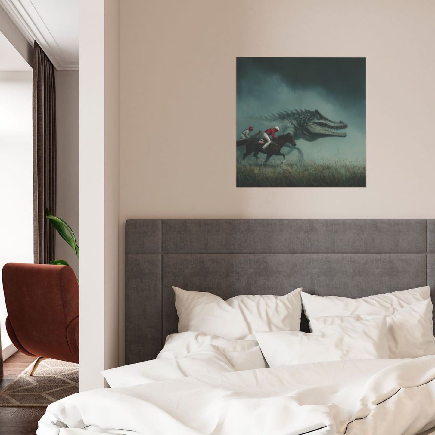 Fantasy Horse Racing & Dinosaur Frameless Square Decorative Canvas Prints (3 - Piece Set)