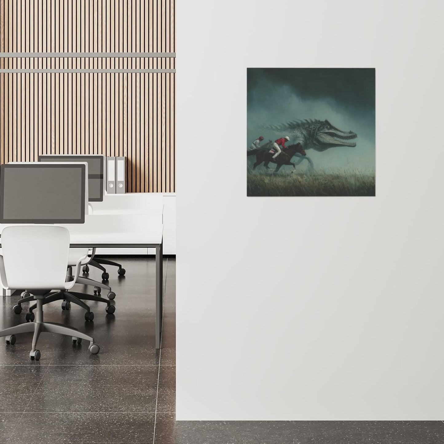 Fantasy Horse Racing & Dinosaur Frameless Square Decorative Canvas Prints (3 - Piece Set)