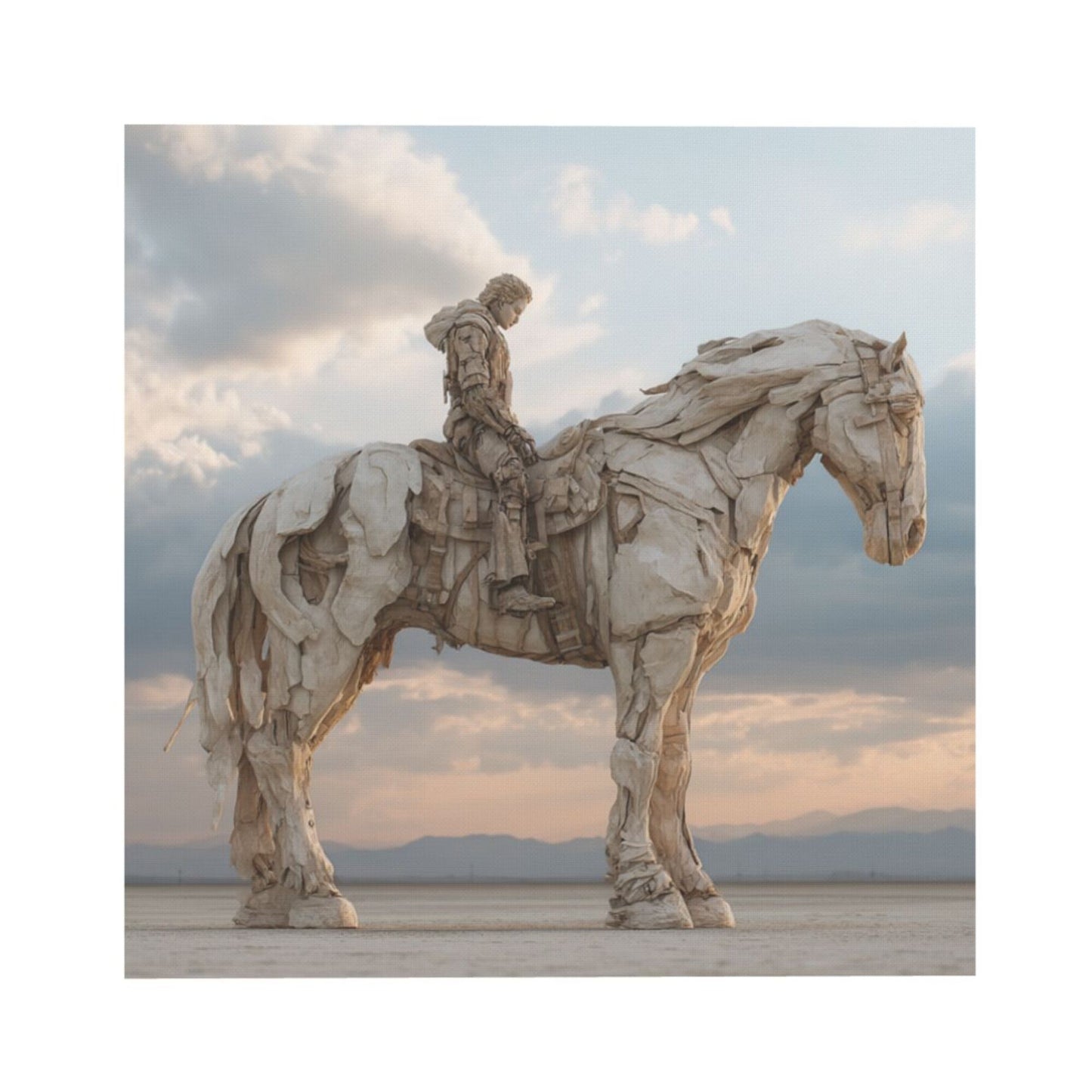 Wilderness Rider Sculpture - Style Frameless Square Decorative Canvas Prints (3 - Piece Set)