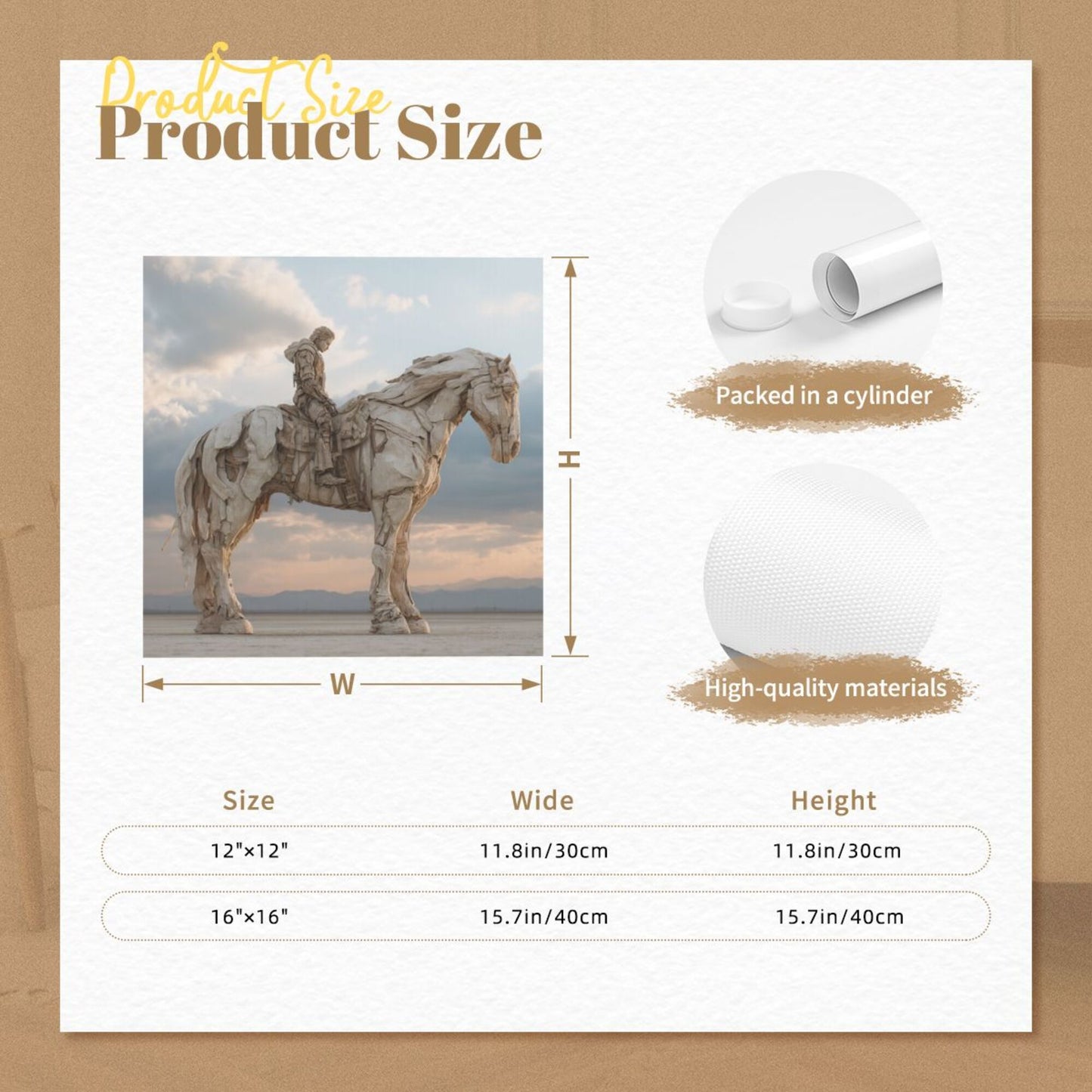 Wilderness Rider Sculpture - Style Frameless Square Decorative Canvas Prints (3 - Piece Set)