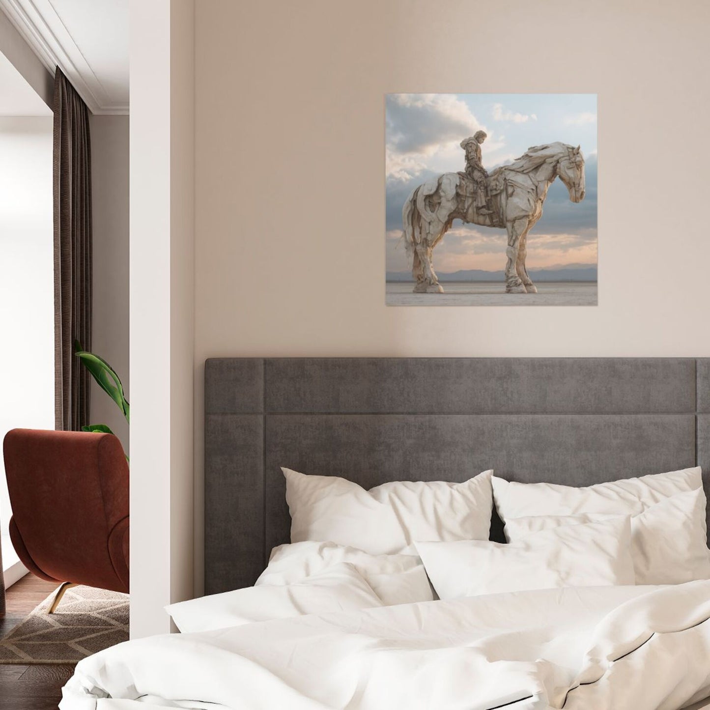 Wilderness Rider Sculpture - Style Frameless Square Decorative Canvas Prints (3 - Piece Set)