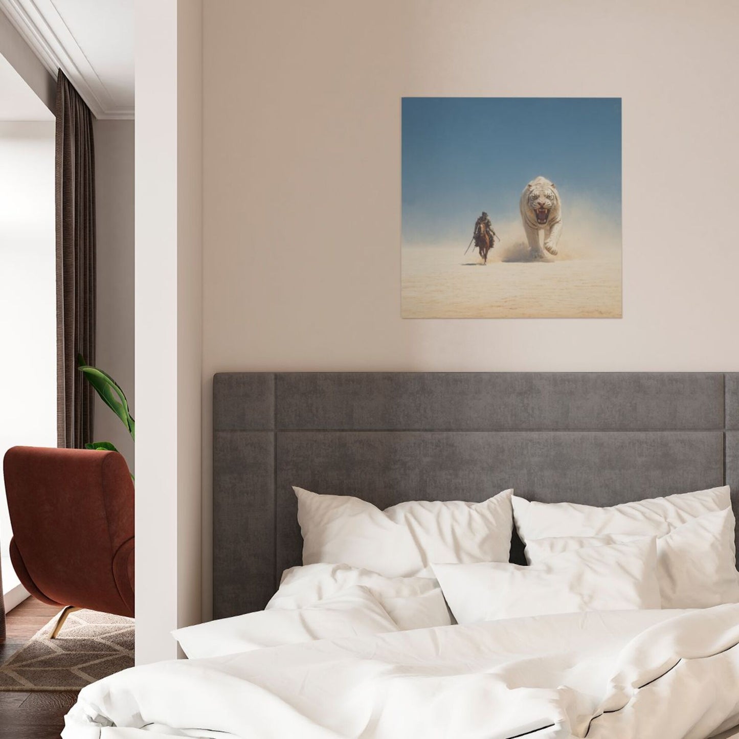 Wilderness Knight & White Tiger Frameless Square Decorative Canvas Prints (3 - Piece Set)