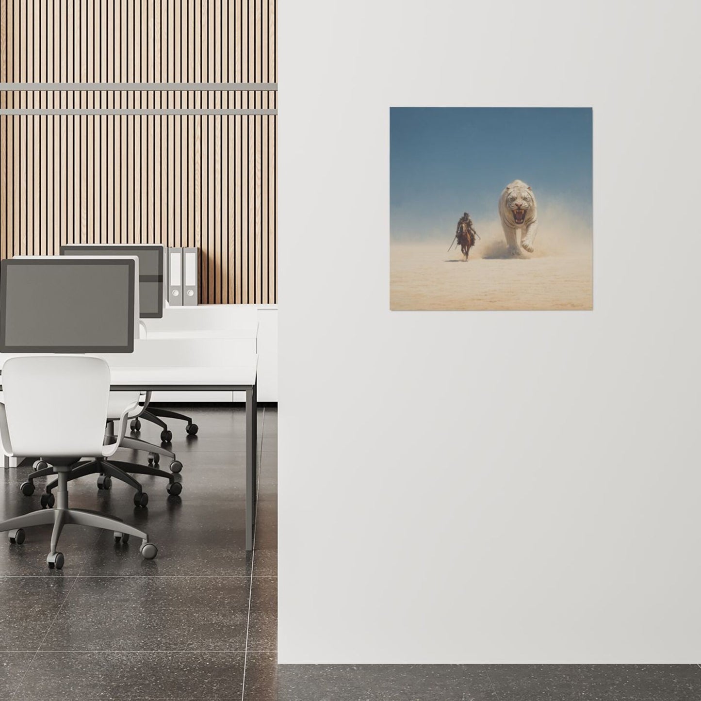 Wilderness Knight & White Tiger Frameless Square Decorative Canvas Prints (3 - Piece Set)