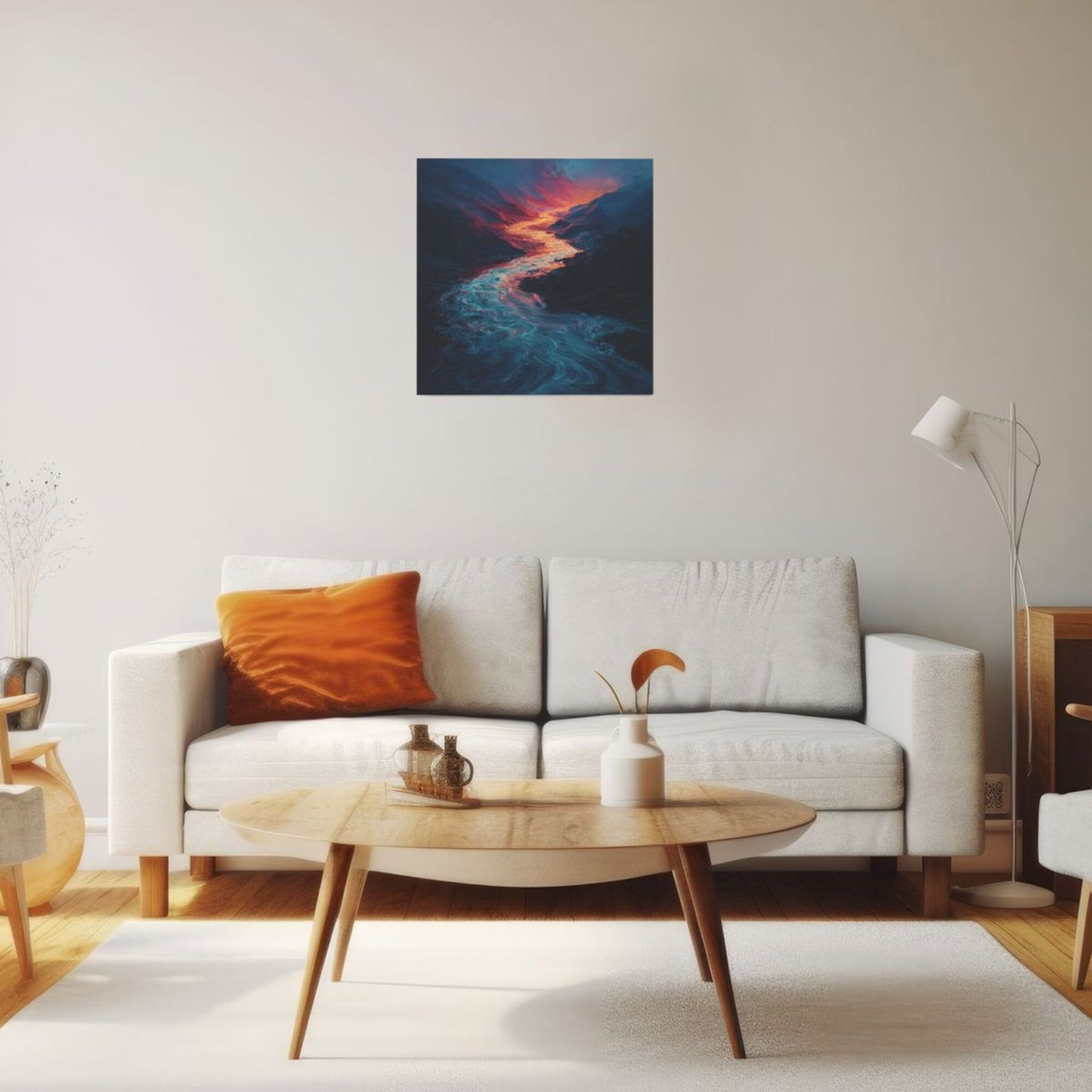 Fantasy Mountain - River Frameless Square Decorative Canvas Prints (3 - Piece Set)