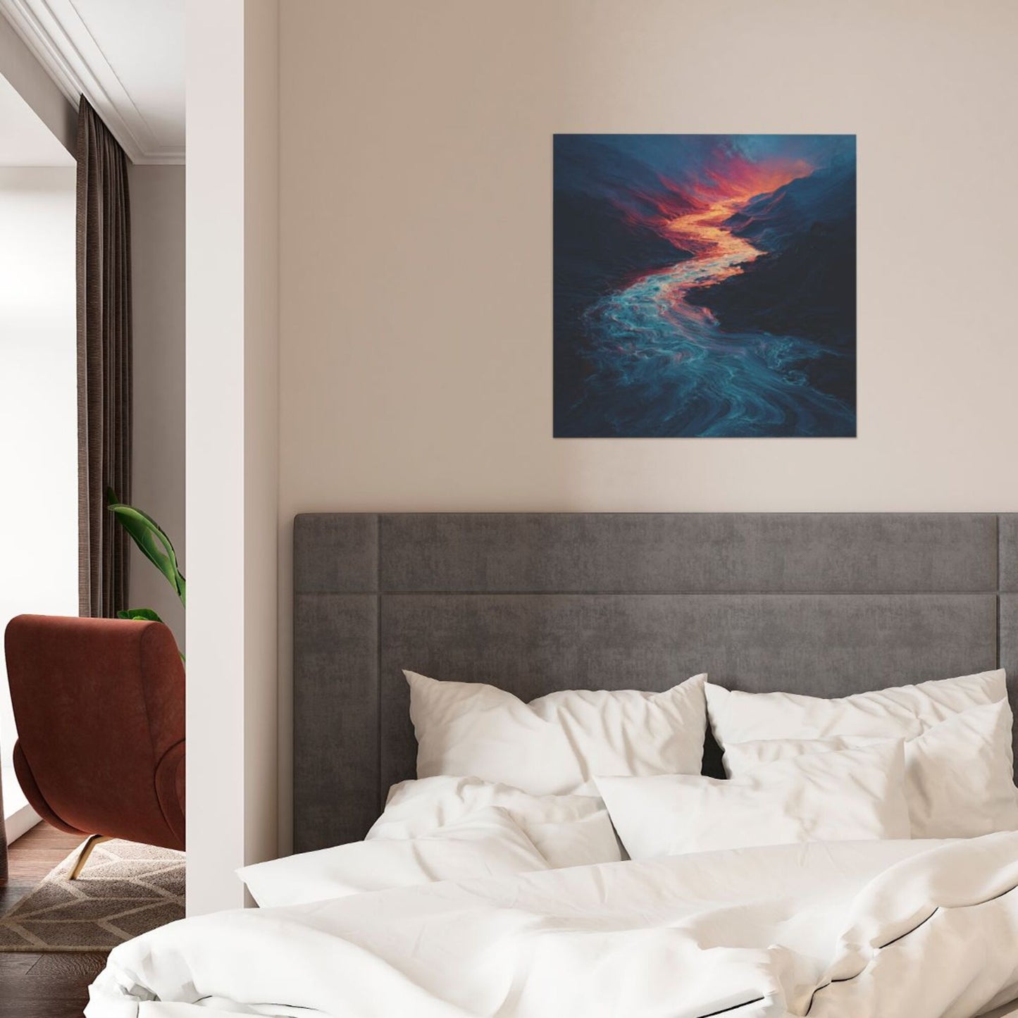 Fantasy Mountain - River Frameless Square Decorative Canvas Prints (3 - Piece Set)