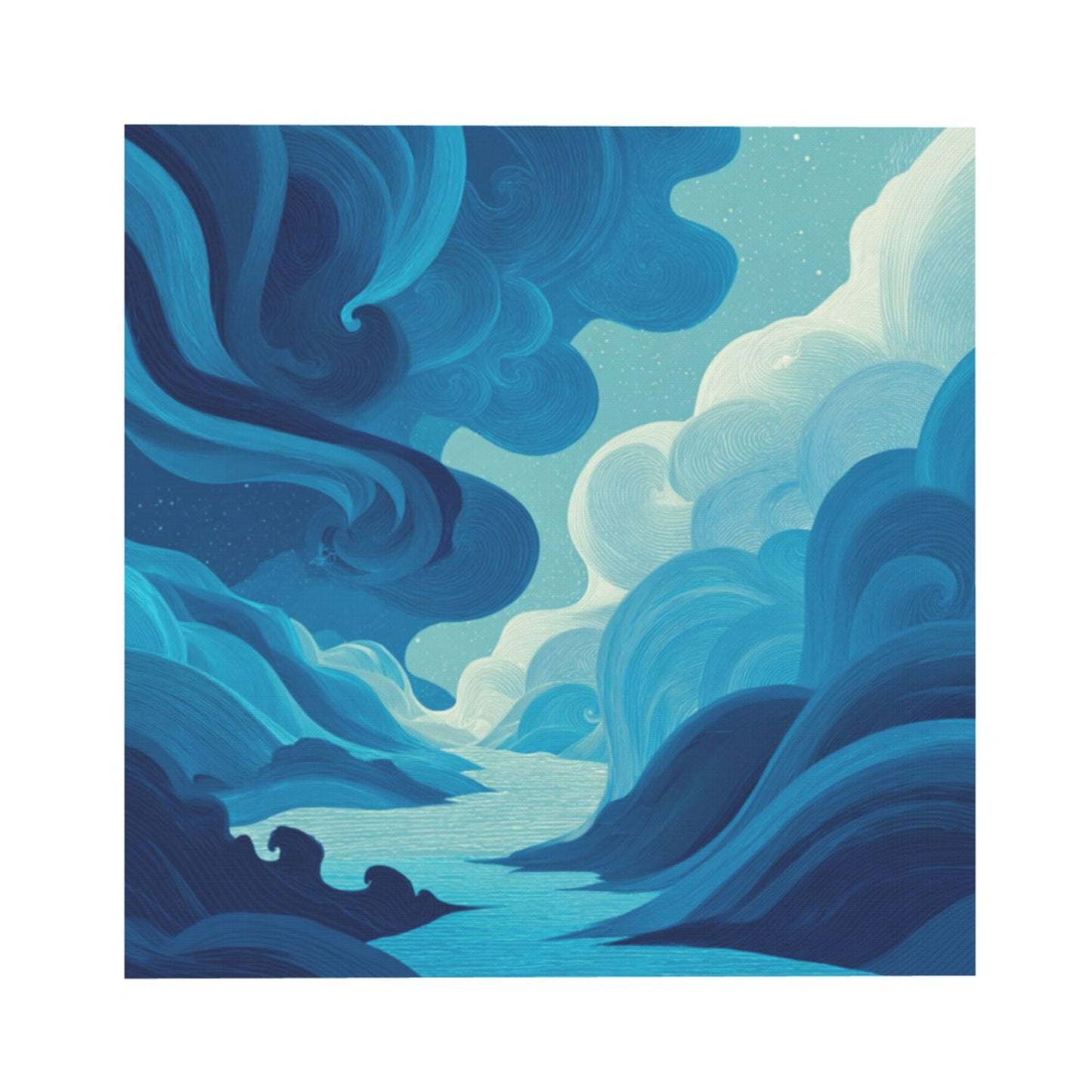 Blue - Toned Abstract Landscape Frameless Square Decorative Canvas Prints (3 - Piece Set)