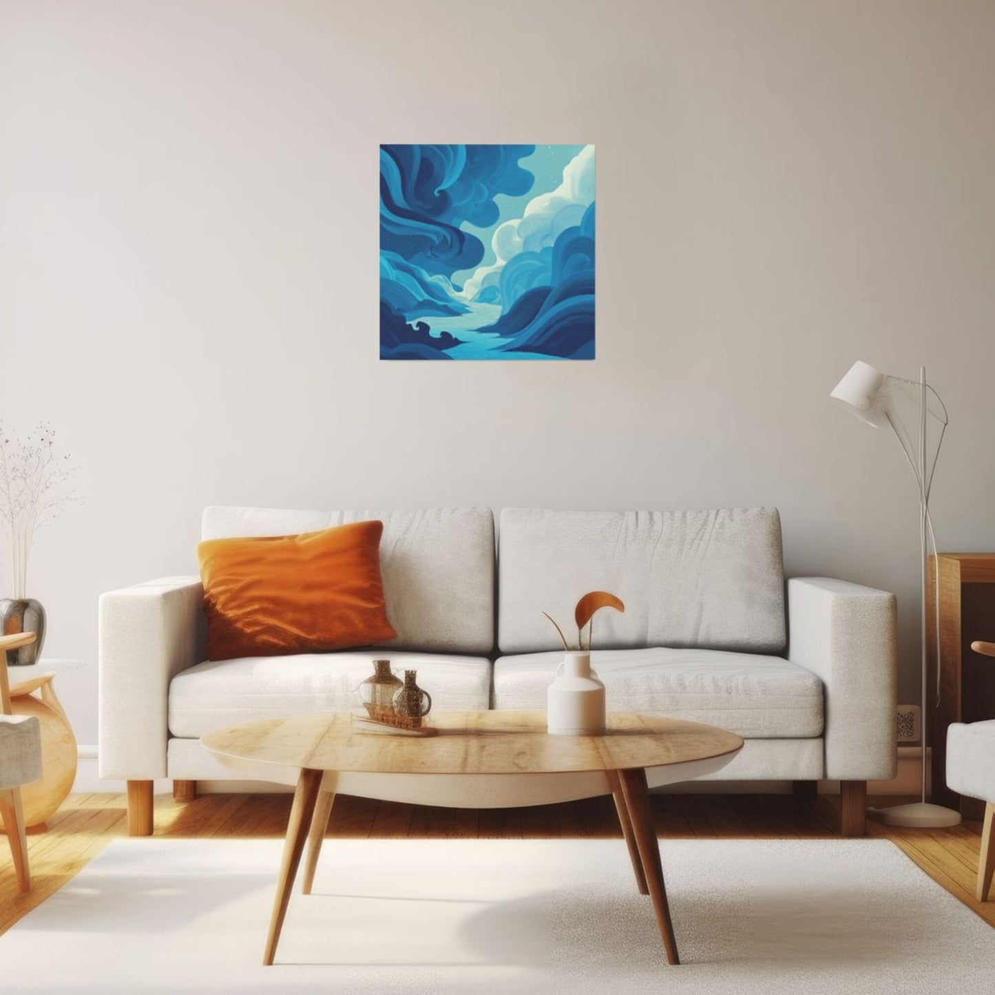 Blue - Toned Abstract Landscape Frameless Square Decorative Canvas Prints (3 - Piece Set)