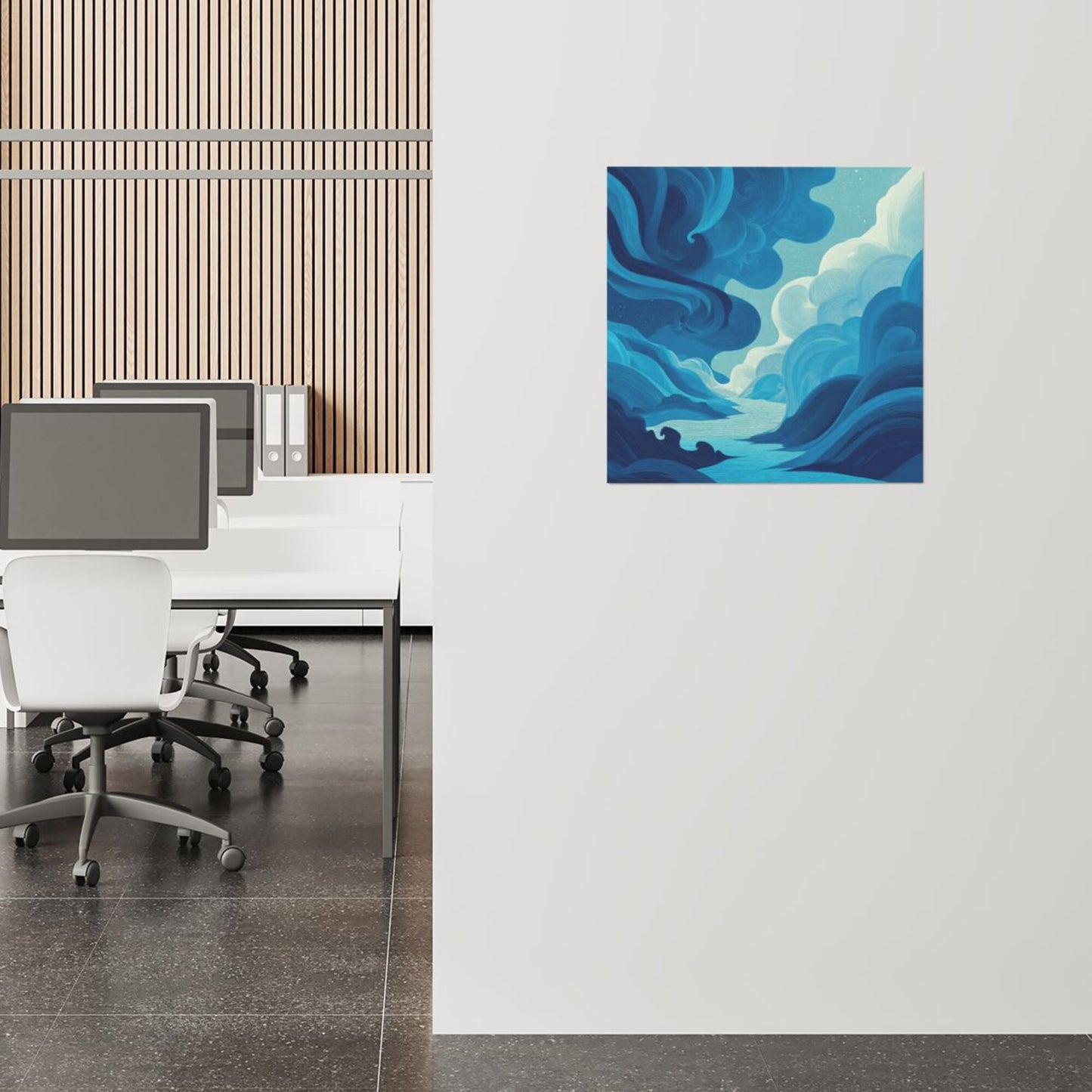 Blue - Toned Abstract Landscape Frameless Square Decorative Canvas Prints (3 - Piece Set)