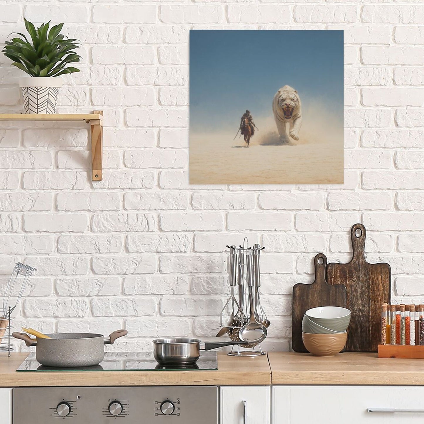 Wilderness Knight & White Tiger Frameless Square Decorative Canvas Prints (3 - Piece Set)